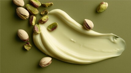 ピスタチオのクリームとナッツの質感。スイーツや美容関連の素材に最適なイメージ。