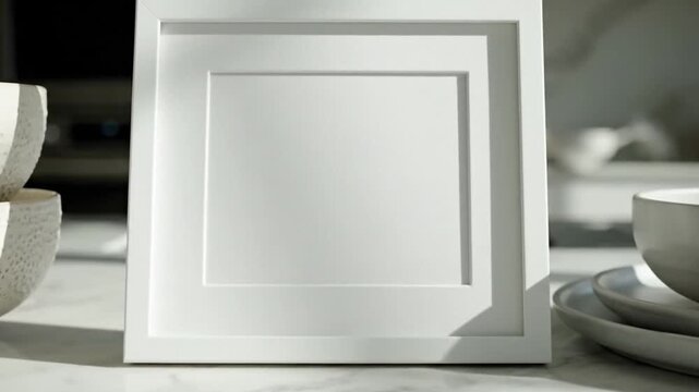 A minimalist composition featuring a sleek, blank white picture frame, highlighting its refined design and understated beauty, perfect for displaying art or cherished memories.