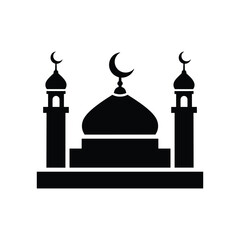 A minimalist black mosque icon representing islamic worship and architecture