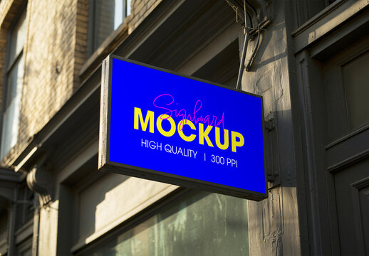 Old Building Sign Board Mockup