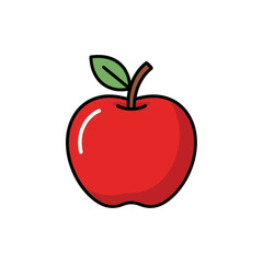 Fototapeta premium A vibrant red apple with a green leaf and brown stem.