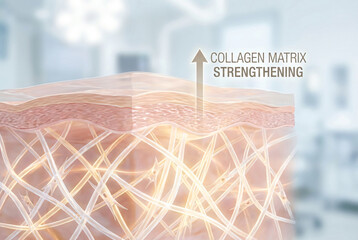 A person holding a digital screen displaying blue human body anatomy and a medical scan with a communication network diagram for a healthcare technology business concept