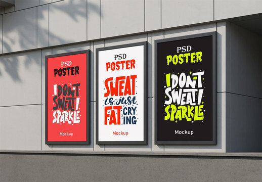 Set of Three Fitness Quote Poster Mockups Outdoor
