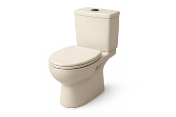Toilet bowl and cistern made of white ceramic. Important bathroom element for home plumbing and public lavatories