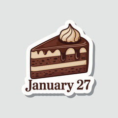 Vector illustration of a delicious chocolate birthday cake with a bright red cherry on top, perfect for a sweet dessert celebration sticker