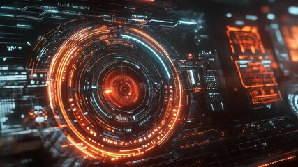 Futuristic technology data processing on abstract digital display - Powered by Adobe