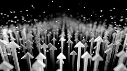 Various arrows point upward in a dark space, creating a sense of movement and direction during an abstract design session