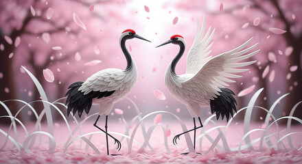 Fototapeta premium Quilled Sakura Cranes