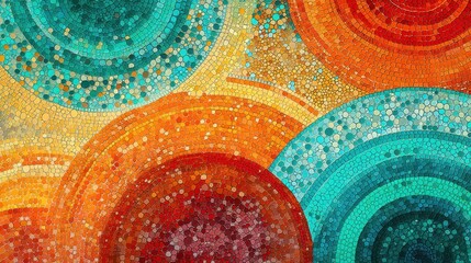 Colorful mosaic background with vibrant circular patterns. Abstract artistic design for modern interior decor and graphic art.