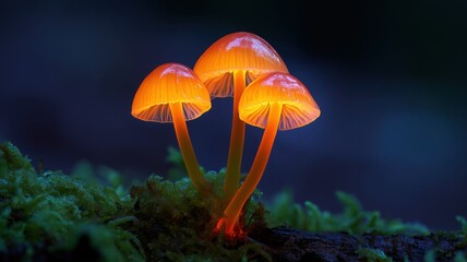 Fototapeta premium 幻想的に光るキノコの群生。自然や植物の神秘的なイメージ素材。