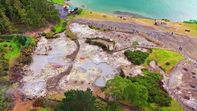 Aerial View of Furnas Calderas and Fumaroles at Lagoa das Furnas