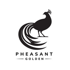 Golden Pheasant Silhouette Vector | Black & White Clip Art Design