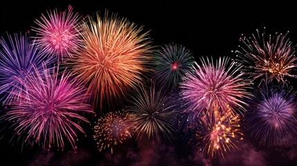 A mesmerizing display of fireworks painting the night sky with bursts of color, marking the of a grand Festival of Lights celebration.