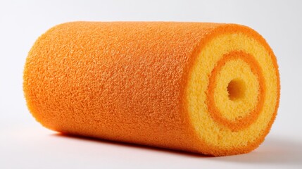 Bright orange foam roller used for exercise and physical therapy placed on a plain light background