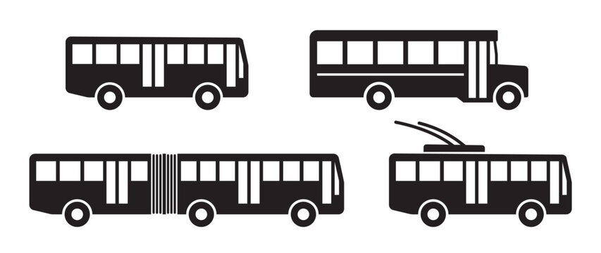 simple passenger bus icon symbol side view silhouette set vector illustration on transparent background