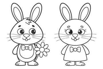 Obraz premium Cute Bunny Rabbit Outline for Kids Coloring Page, Spring Animal Black and White Line Art Illustration