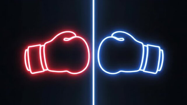 Seamless loop of two geometric abstract entities morphing into stylized boxing glove outlines and rhythmically punching a shared central boundary line centralboundary, graphicdesign, outlines