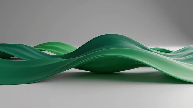 Seamless looping abstract animation of smooth emerald green gradient waves flowing smoothly and organically across a neutral light gray field vibrant color, corporate video, minimalist