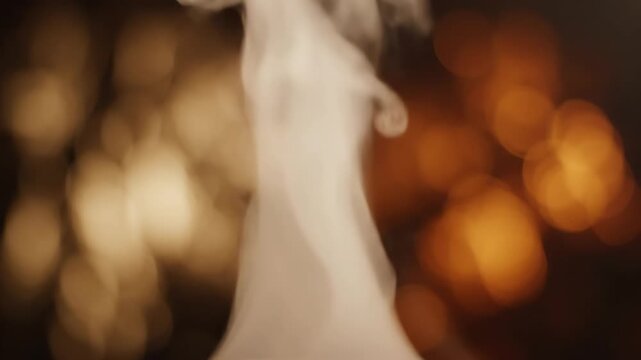 Seamless loop of soft swirling white steam rising consistently from a hidden hot source against a blurry deep amber and dark cream background creating an abstract feeling of warmth energy, texture