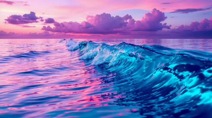 Majestic sea water waves surface with amazing sunlight reflections and flares