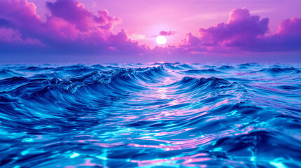 Majestic sea water waves surface with amazing sunlight reflections and flares