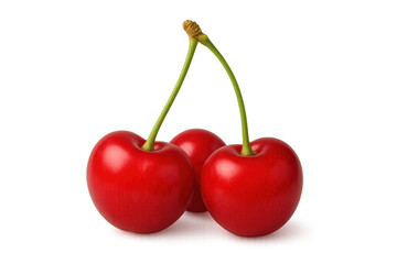 Fresh sour cherries with green stems, ripe red fruit a symbol of healthy vibrant food, transparent background