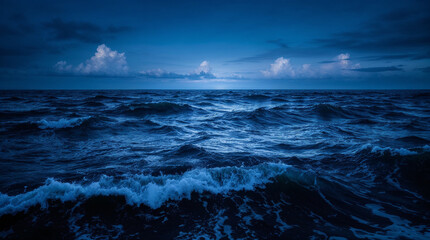 Majestic sea water waves surface with amazing sunlight reflections and flares