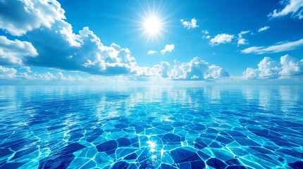 Majestic sea water waves surface with amazing sunlight reflections and flares