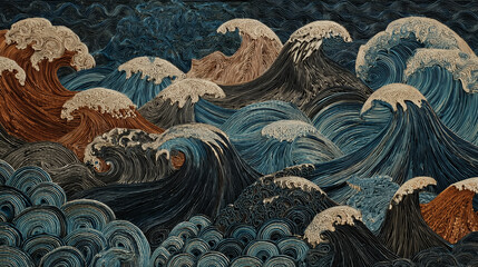 Textured Ocean Waves Neutral Colors Abstract Art Pattern