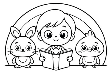 Smiling Young Child Outline for Kids Coloring Page, Minimalist Vector Line Art for Children's Creative Hobby