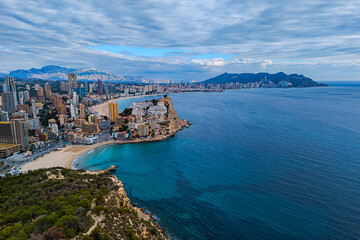 Obraz premium Aerial view of Benidorm, Alicante province, Valencian Community, Spain