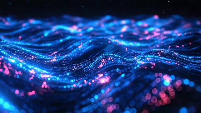 Data stream flowing with moving particles in abstract network waves