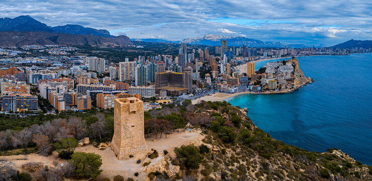 Aerial view of Benidorm, Alicante province, Valencian Community, Spain