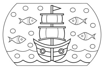 Adventurous Pirate Character Outline for Kids Coloring Page, Sea Adventure Vector Line Art for Children