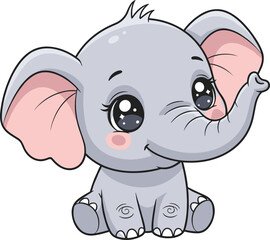 cute baby elephant cartoon illustration adorable animal character nursery art children design isolated white background vector smiling kawaii kids decor