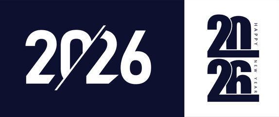 New Year 2026 design with blue number on white background. Vector Illustration.