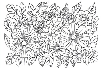 Black and white floral bouquet design with detailed flowers and leaves