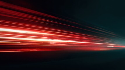 Abstract background with speeding red light trails. Fast moving lines and bright light streaks for technology or data concept.