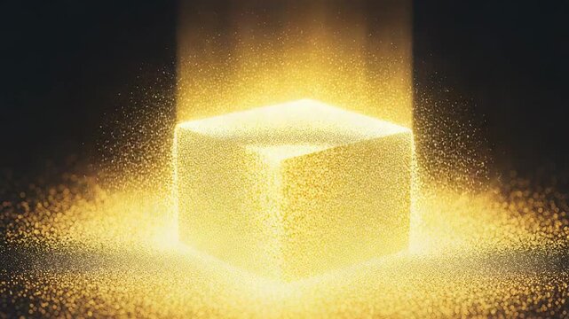 Golden cube creating sparkling light particles