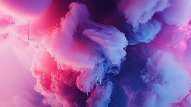 Colorful smoke cloud dripping liquid drops abstract background