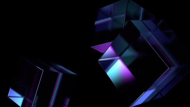 Abstract animation, rotating glass cubes, 4k seamless looped video, 3d render