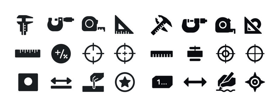 Set of measurement and precision icons featuring tools and targe
