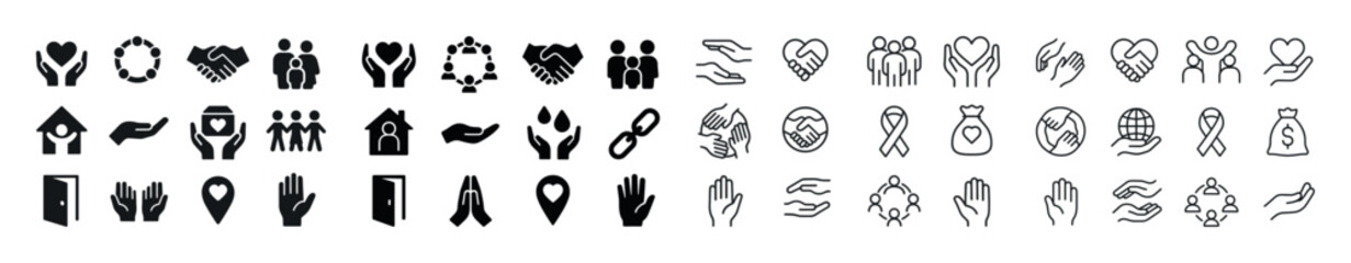 Fototapeta premium Collection of diverse black and white community and support icon