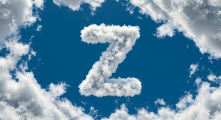 Naklejka premium Cloud Formation of Letter Z in Blue Sky with White Clouds, Alphabetical Symbol in Nature.