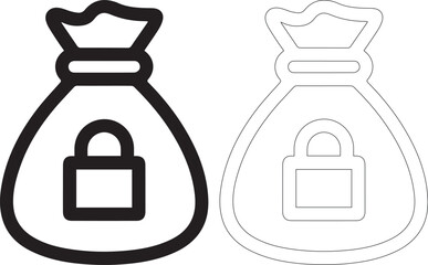 Two money bags with lock icons in black and white on