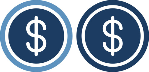 Two navy blue dollar sign icons in white and light blue circles