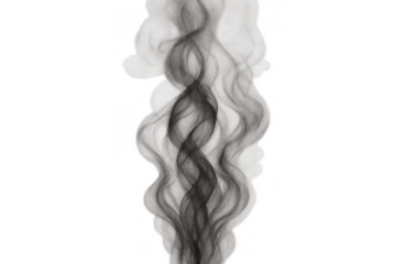 Black and white smoke or steam abstractly flowing, swirling, and creating a wispy vapor effect. Transparent background