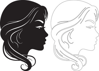 Woman Profile Head Silhouette and Line Art Vector Illustration isolated PNG with Transparent Background