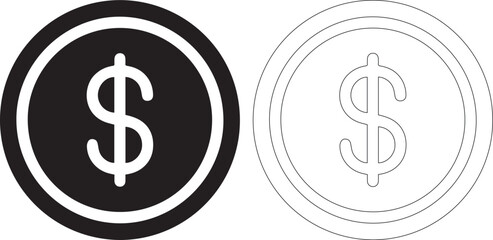 Vector illustration of two dollar sign icons in black and white