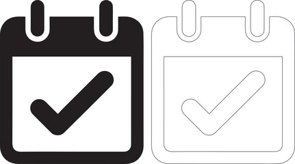 Black and white calendar icons with checkmarks on © PrimeVisuals